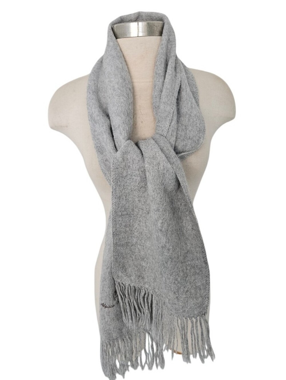 Alpaca Camargo Light Gray Fringe Scarf Unisex - Picture 6 of 10
